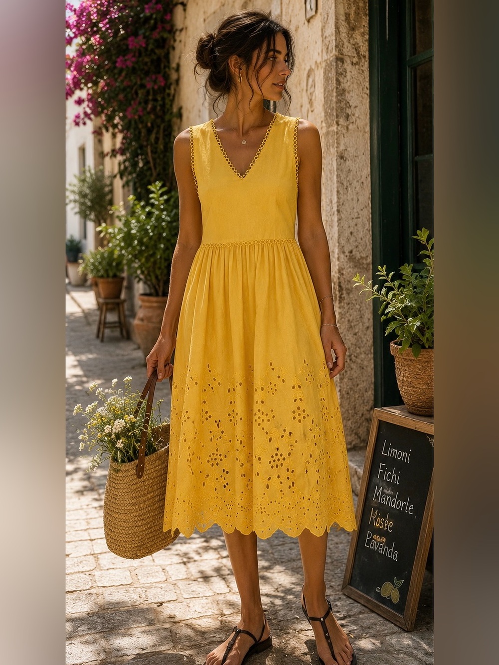 Ann Taylor Eyelet Cotton Midi Dress – Marigold Yellow – Size 0 (fits 2/4)